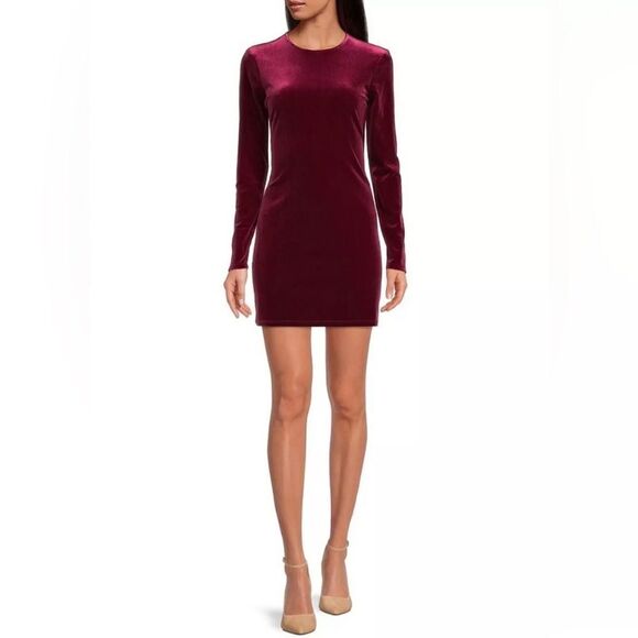 GIANNI BINI Pam Velvet Mini Dress in Merlot - Picture 1 of 10